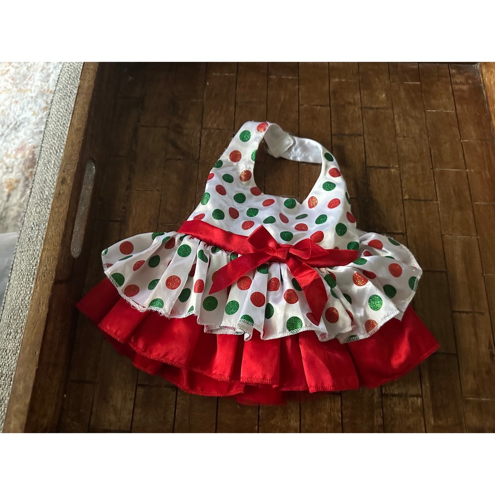 Build a Bear Workshop Red Green Polka Dot Holiday Dress Outfit Kids EUC